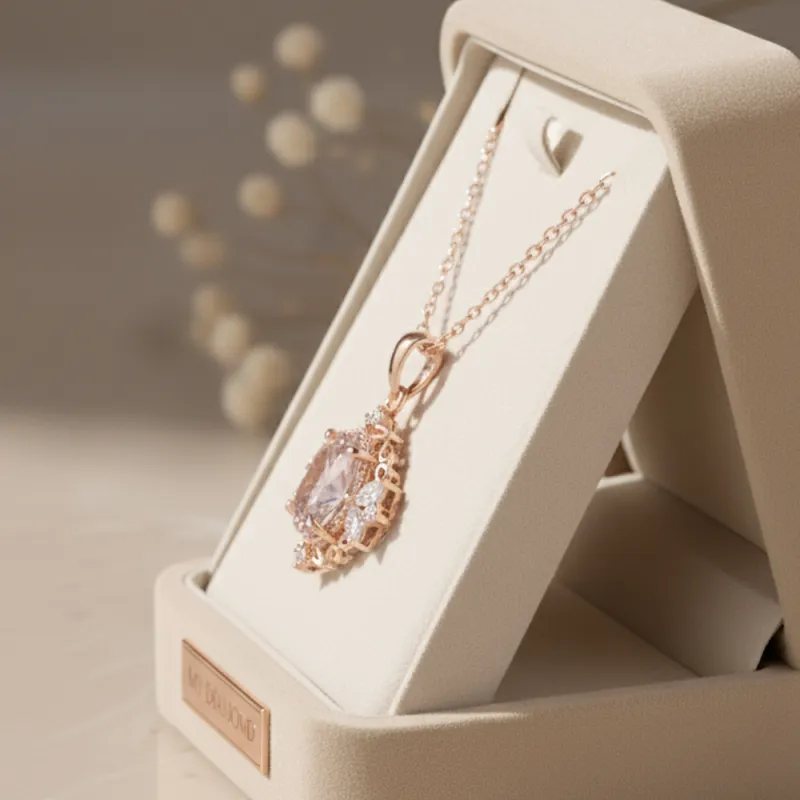 Morganit Ve Pırlanta Vintage Rose Altın Kolye