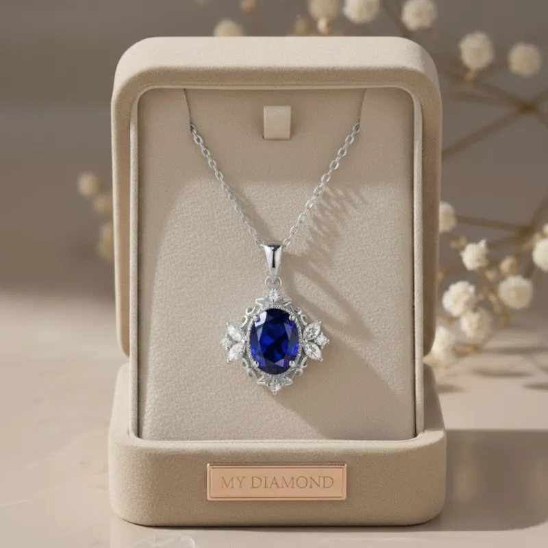 Doğal Safir Ve Pırlanta Vintage Altın Kolye