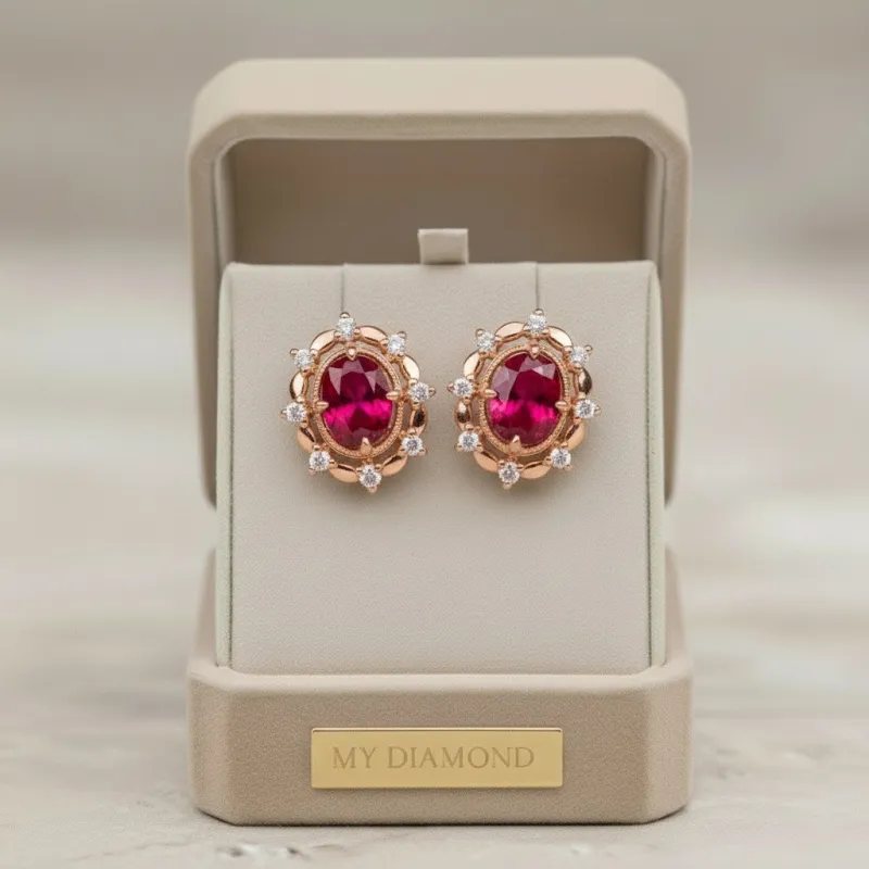 Yakut Pırlanta Küpe Vintage Tasarım 1.52 Ct