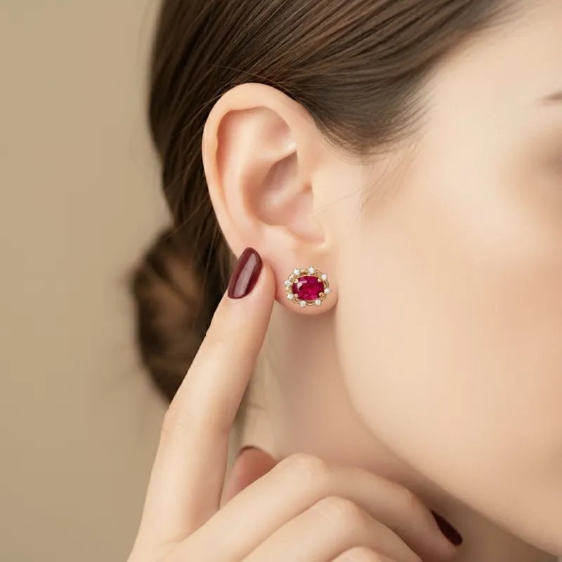 Yakut Pırlanta Küpe Vintage Tasarım 1.52 Ct