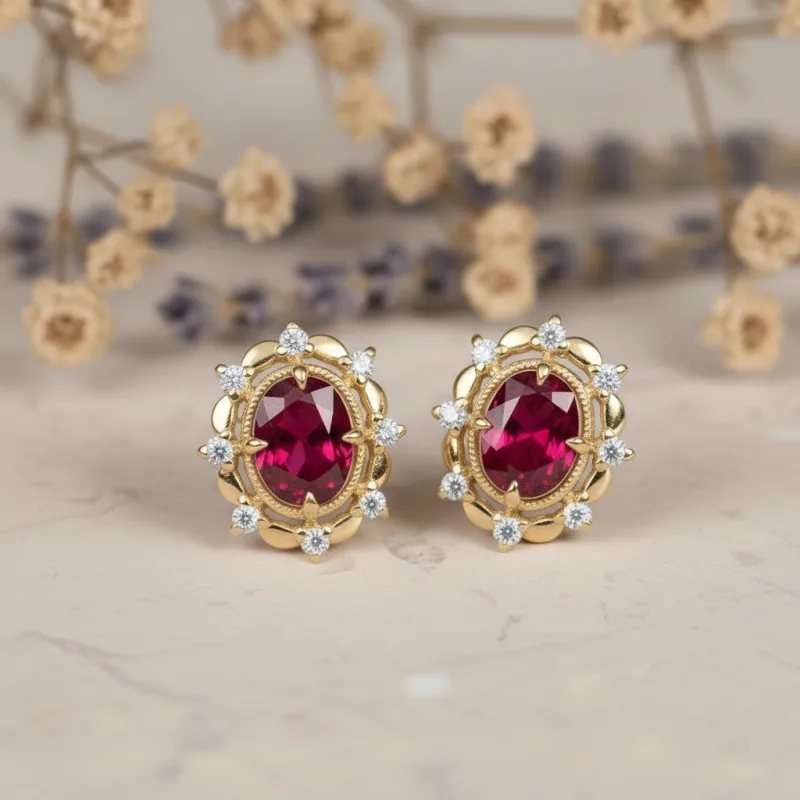 Yakut Pırlanta Küpe Vintage Tasarım 1.52 Ct