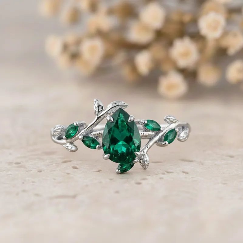 Zümrüt Yüzük Doğal Damla ve Markiz Kesim 1.20 Ct