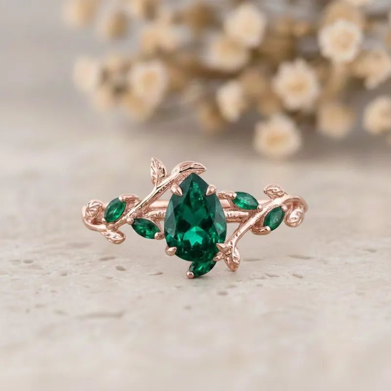 Zümrüt Yüzük Doğal Damla ve Markiz Kesim 1.20 Ct