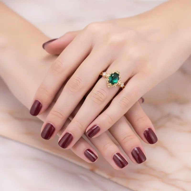 0.80 Karat Oval Hakiki Zümrüt Vintage Pırlanta Yüzük