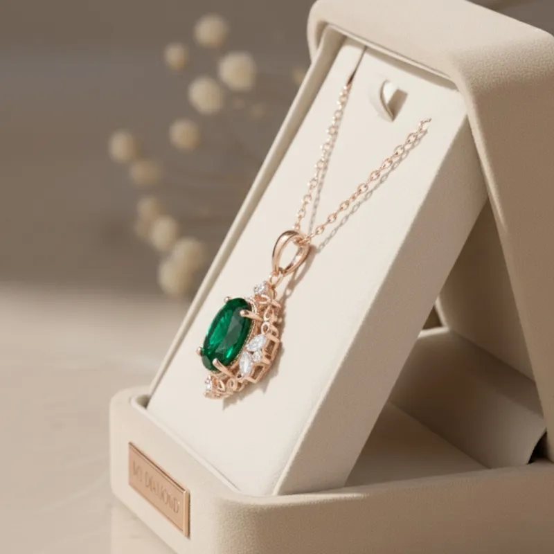 0.70 Karat Oval Doğal Zümrüt Vintage Altın Kolye