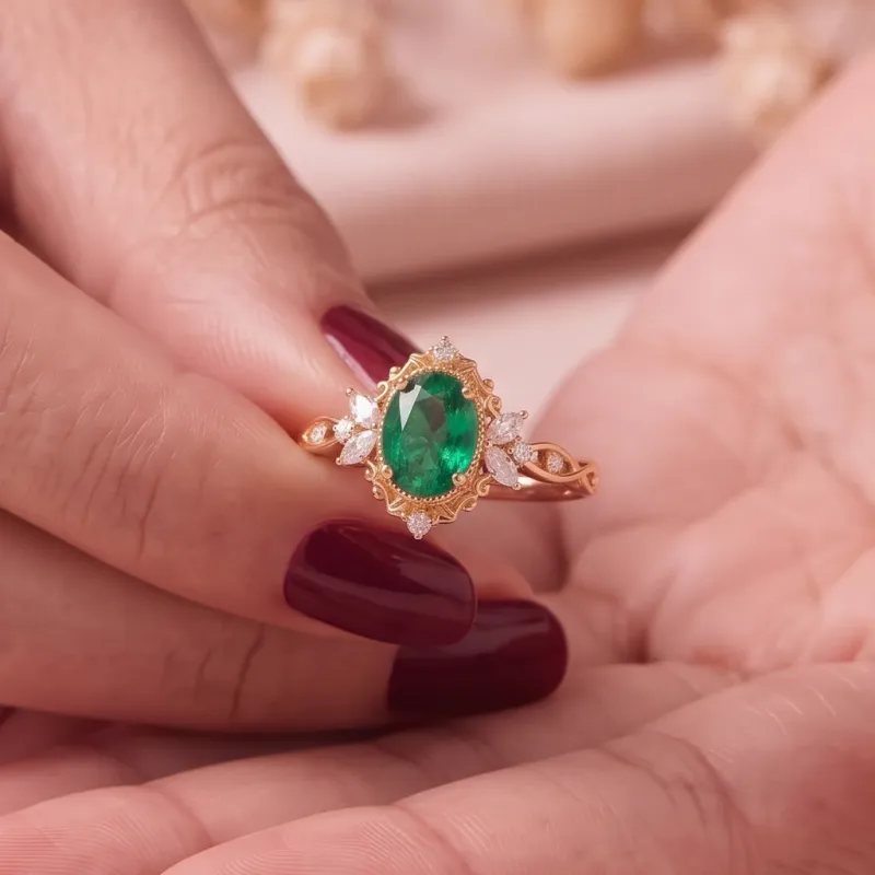 0.70 Carat Zümrüt Ve Pırlantalı Vintage Yüzük