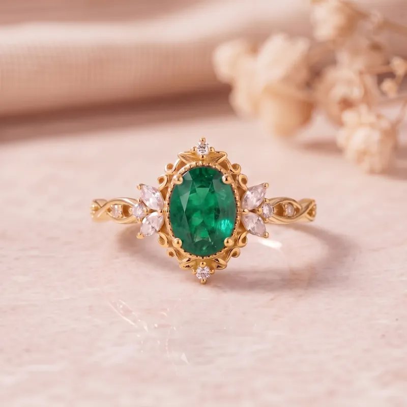 0.70 Carat Zümrüt Ve Pırlantalı Vintage Yüzük