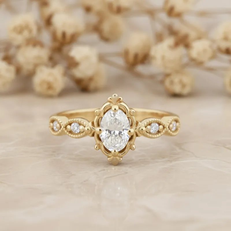 0.35 Karat Oval Pırlanta Vintage Tektaş Yüzük