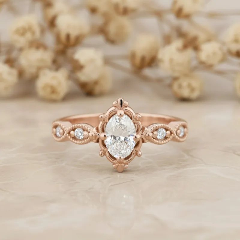 0.35 Karat Oval Pırlanta Vintage Tektaş Yüzük