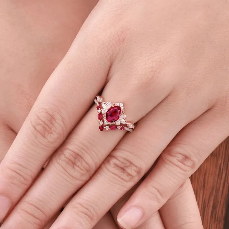 Yakut Yüzük Seti Vintage Tasarım Doğal 0.99 Ct